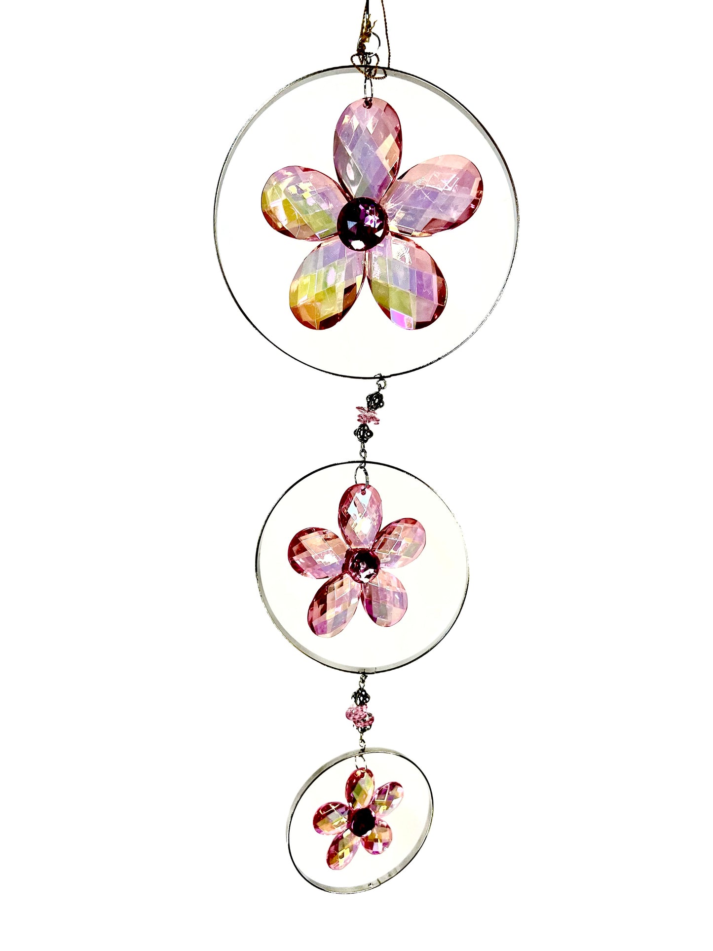 Acryl/Metall Deko Hänger 3 Blumen rosa