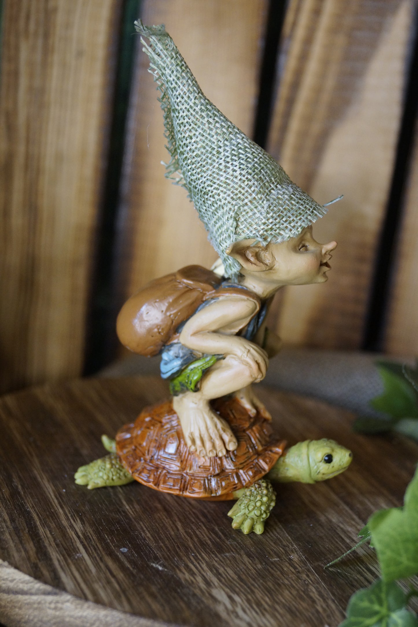 "Achtsam reisen" Pixie sitzt auf einer Schildkröte