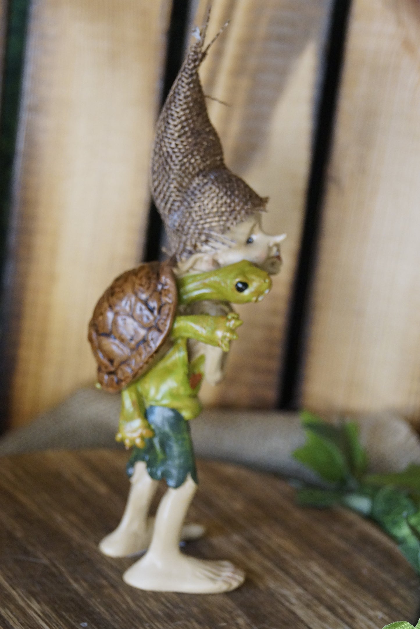 Pixie trägt Schildkröte "Achtung! Festhalten!"