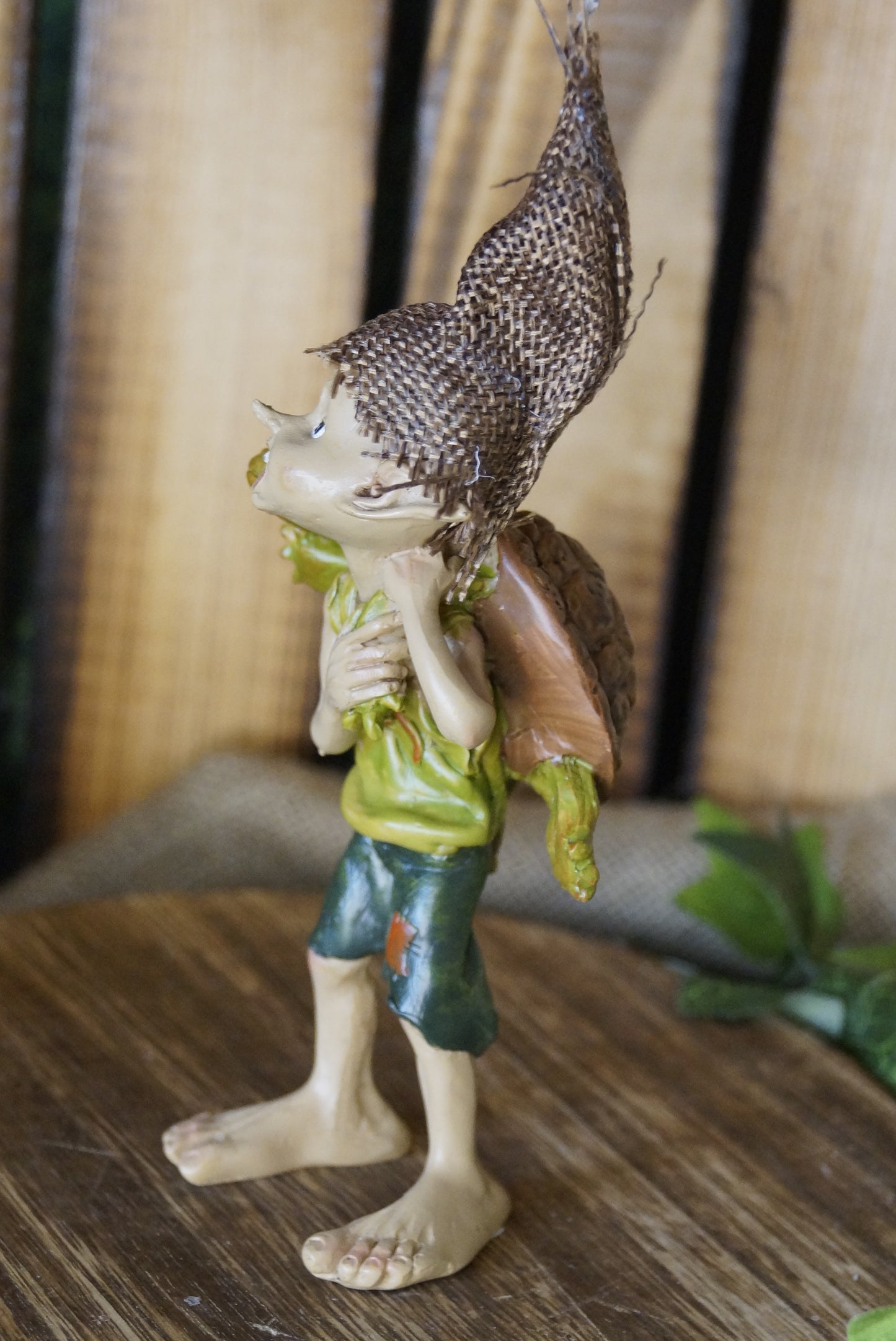 Pixie trägt Schildkröte "Achtung! Festhalten!"